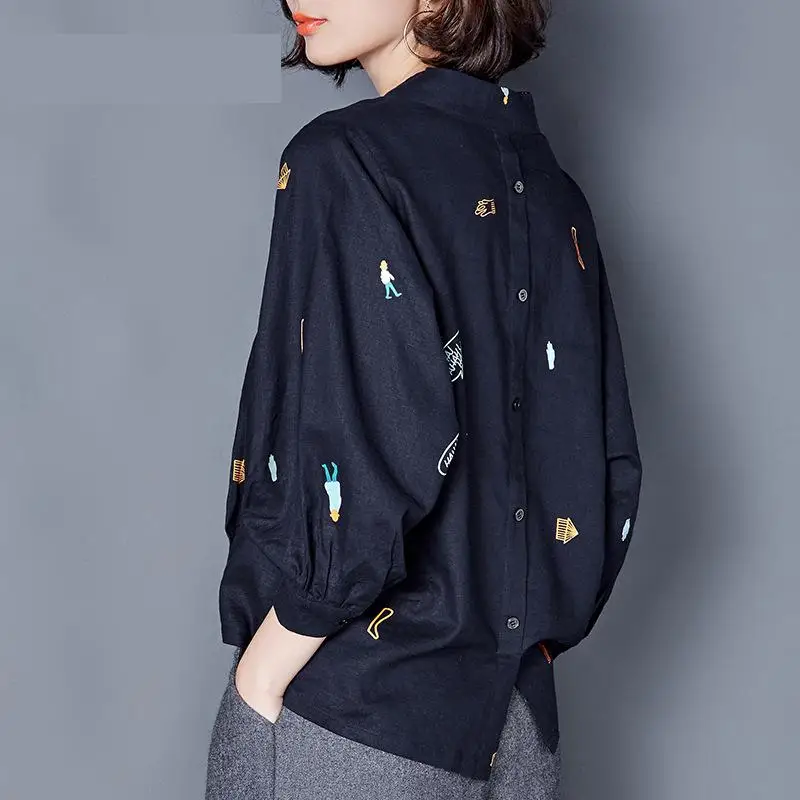 Осенняя новинка хит продаж корейская мода хлопок лен сорочка для женщин рукав