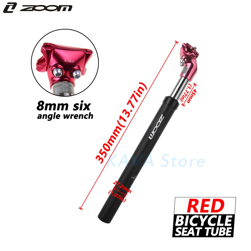 27.2mm red Зум Подседельный штырь для амортизатор демпфирования Alu MTB дорожный велосипед велосипедный Подседельный штырь 27,2/28,6/30,4/30,8-30,9/31,6 мм X 350 мм - Цвет: 27.2mm red
