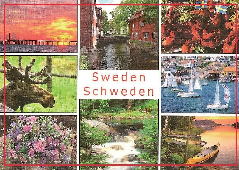 

78*54*3mm Old Postcard,SWEDEN multiview Metal Wrapped Souvenir Fridge Magnets 20340 Rigid Plate Tourist Memories