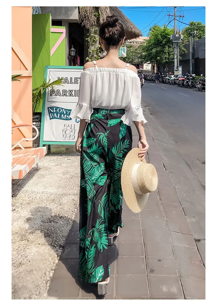 Летние новые винтажные Свободные Штаны Boho с высокой талией, свободные длинные женские брюки с цветочным принтом, повседневные женские пляжные штаны для отдыха