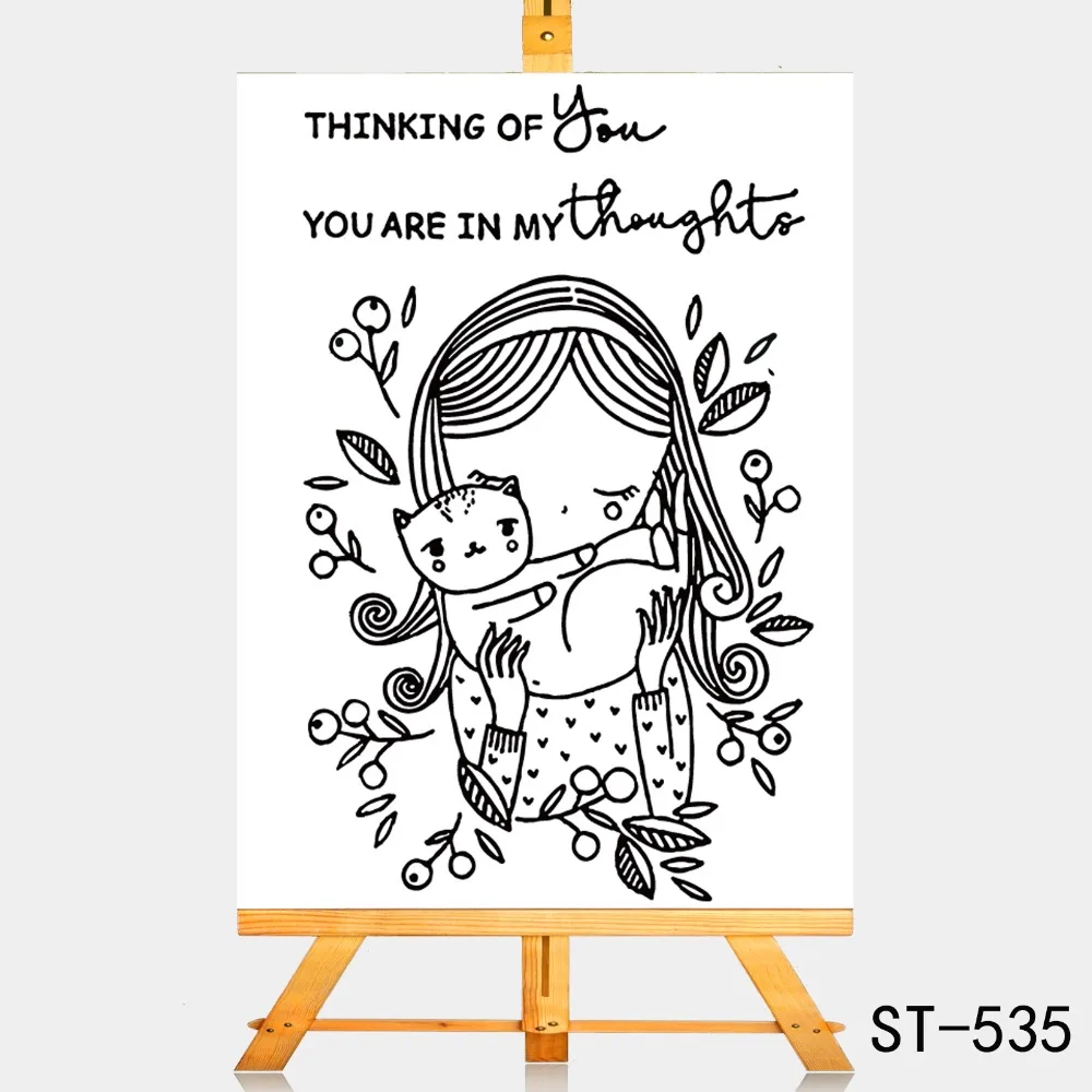 AZSG Lovely girl and cat Clear Stamps For DIY Scrapbooking Rubber Stamp/ Seal Paper Craft Clear Stamp Card Making