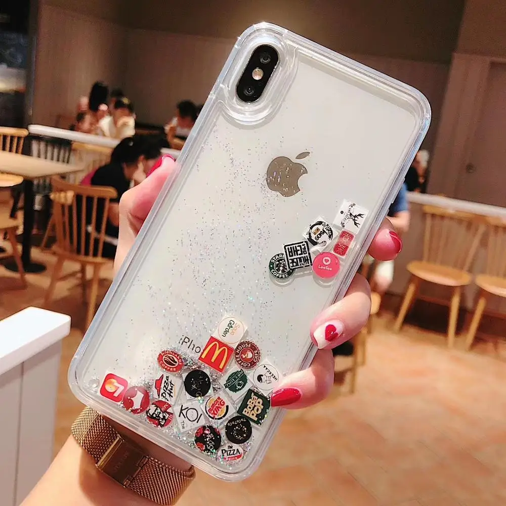 Liquid Sand Creative Restaurant Brand Icon Case For iphone 6 7 8 Plus X XR XS MAX Fashion Quicksand Back Cover 6plus 7plus 8plus | Мобильные