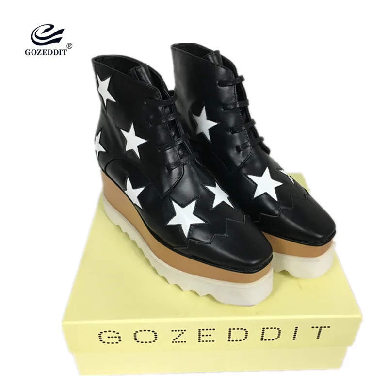 GOZEDDIT/женские модные ботинки на танкетке обувь со звездами из натуральной кожи