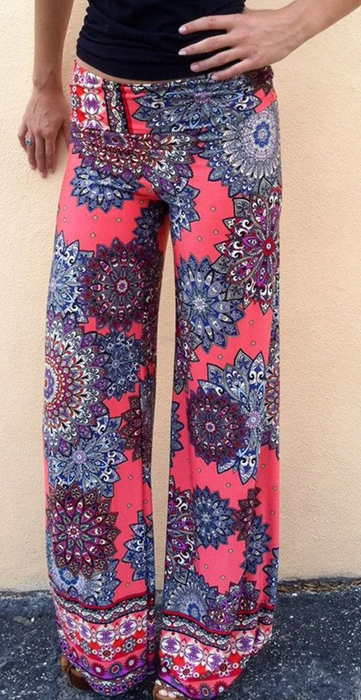 2015 New Fashion women floral printed bell bottoms Pants Loose flare long pants Trousers flowers print | Женская одежда