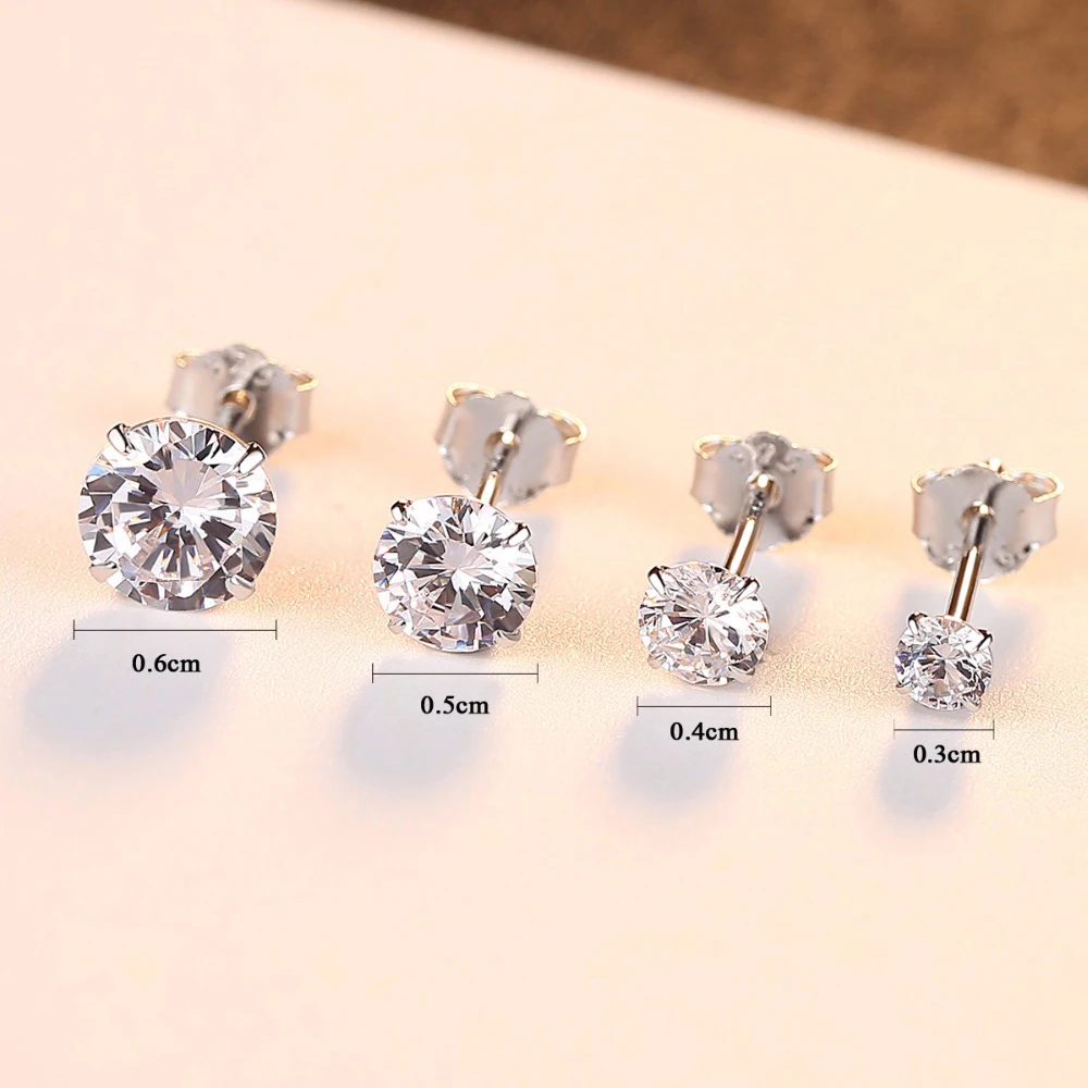 DR Cubic Zirconia Fashion Earrings Leisure Four Claws 3mm/ 4mm/ 5mm/ 6mm Main Zircon Stone 925 Silver Ear Stud | Украшения и
