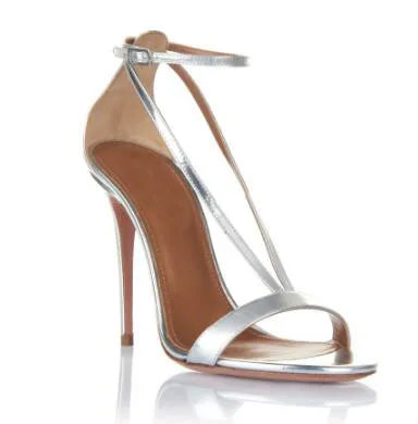 

Сандалии женские Серебристые на высоком каблуке, босоножки с ремешком на щиколотке, тонкий каблук, открытый носок, модная обувь