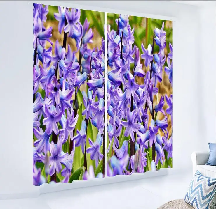 

girl Bedroom Purple flowers Curtain Luxury Blackout 3D Window Curtain Living Room decorate Drapes Rideaux Cortina pillowcase