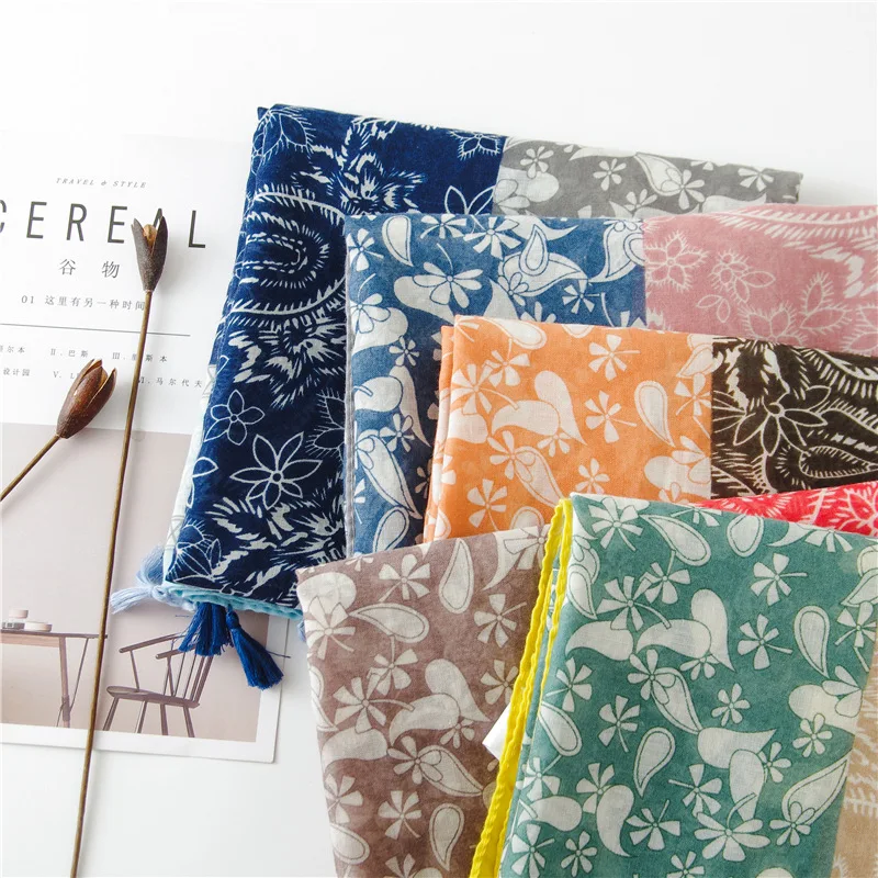 2019 женский модный шарф из вискозы с цветочным принтом помпоном Испания роскошный