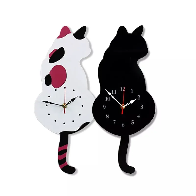 

1pcs cartoon cat animal wall clock children bedroom decoration