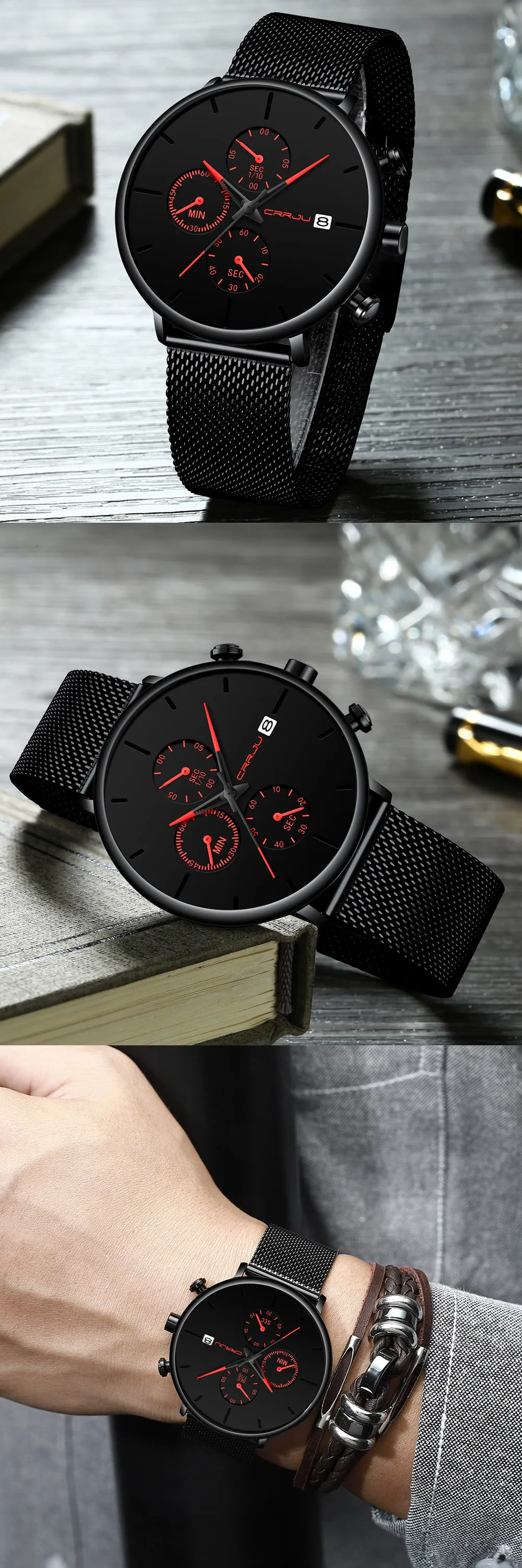 CRRJU мужские часы Reloj Hombre мужские часы Топ бренд класса люкс кварцевые часы с большим циферблатом спортивные водонепроницаемые мужские часы Saat