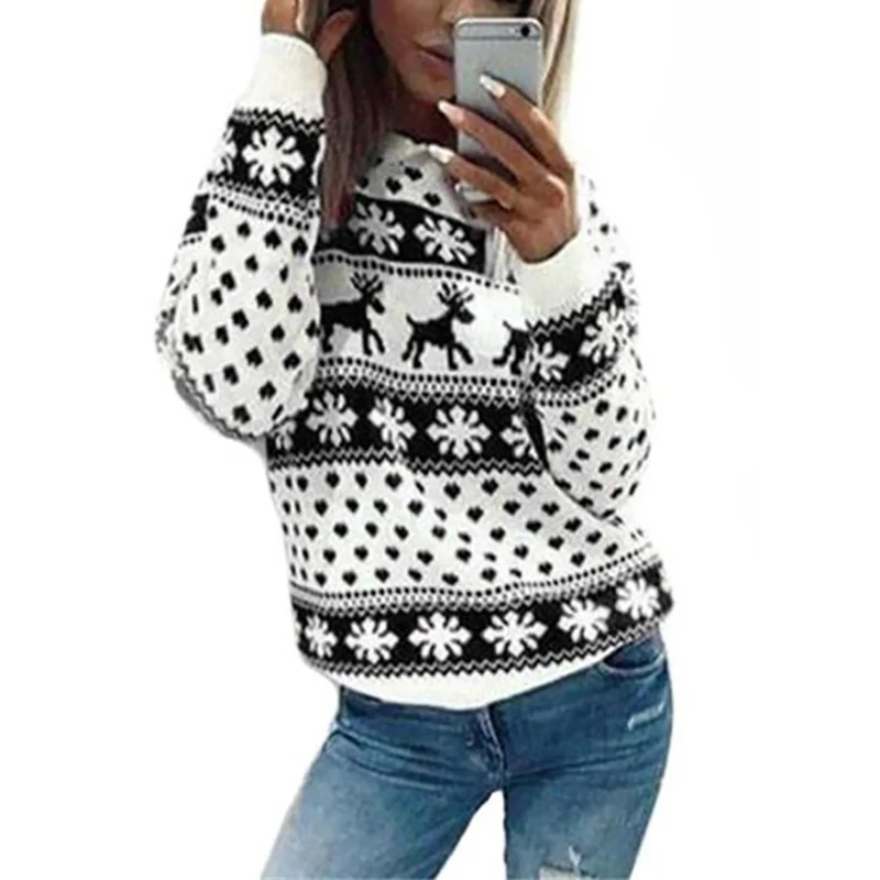 New Women Fawn Print Christmas Sweaters 2018 Lady Jumper Sweater Pullover Tops Coat Winter Ladies Warm Brief Clothing | Женская одежда