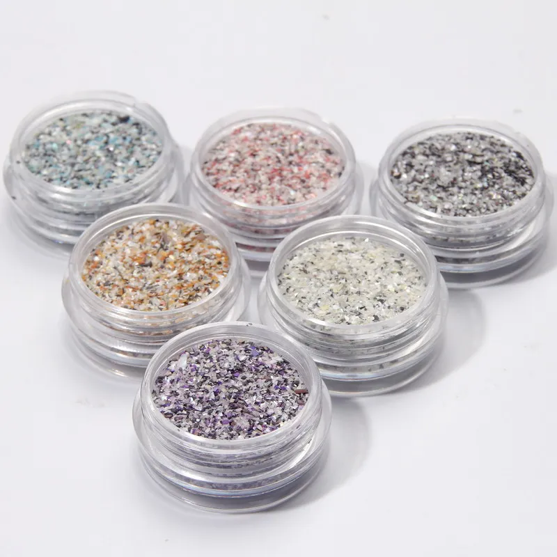 Бесконтактная 6 шт./компл. смешанные цвета Блестки для ногтей Сверхтонкий Мерцающий порошок из скорлупы акриловая Пыль для ногтей DIY украшения для ногтей WY1007