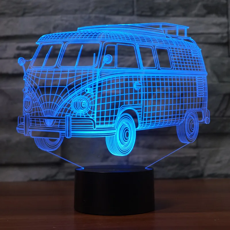 [Seven Neon] Бесплатная доставка в форме автобуса акрил 7 цветов Настольная лампа 3D