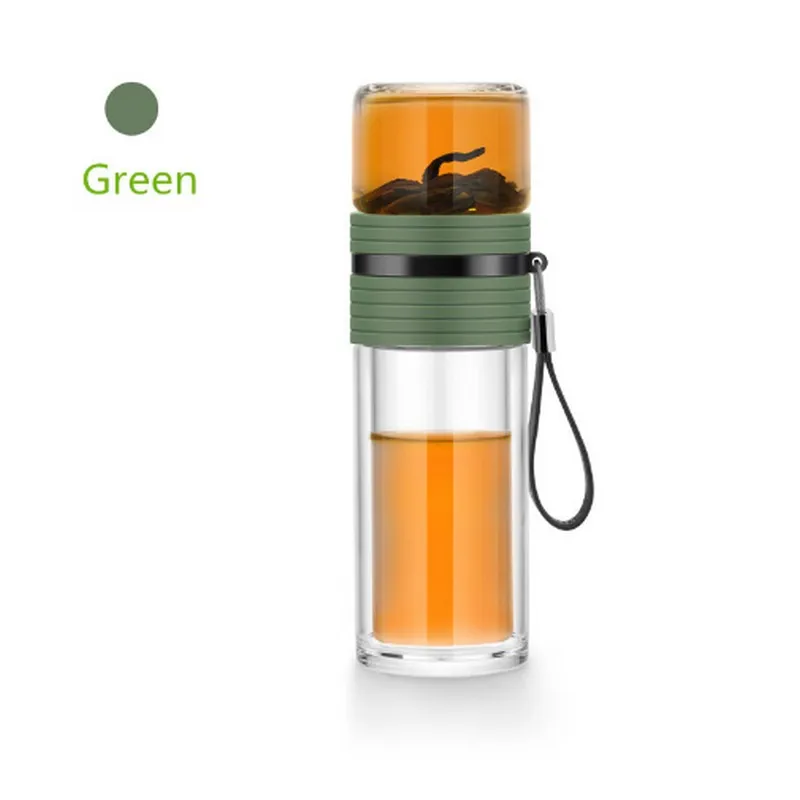 

Double Layer Glass Water Bottle Tea And Water Separation Bottle Portable Car Bottle With 304 Stainless Steel Infuser Filtration