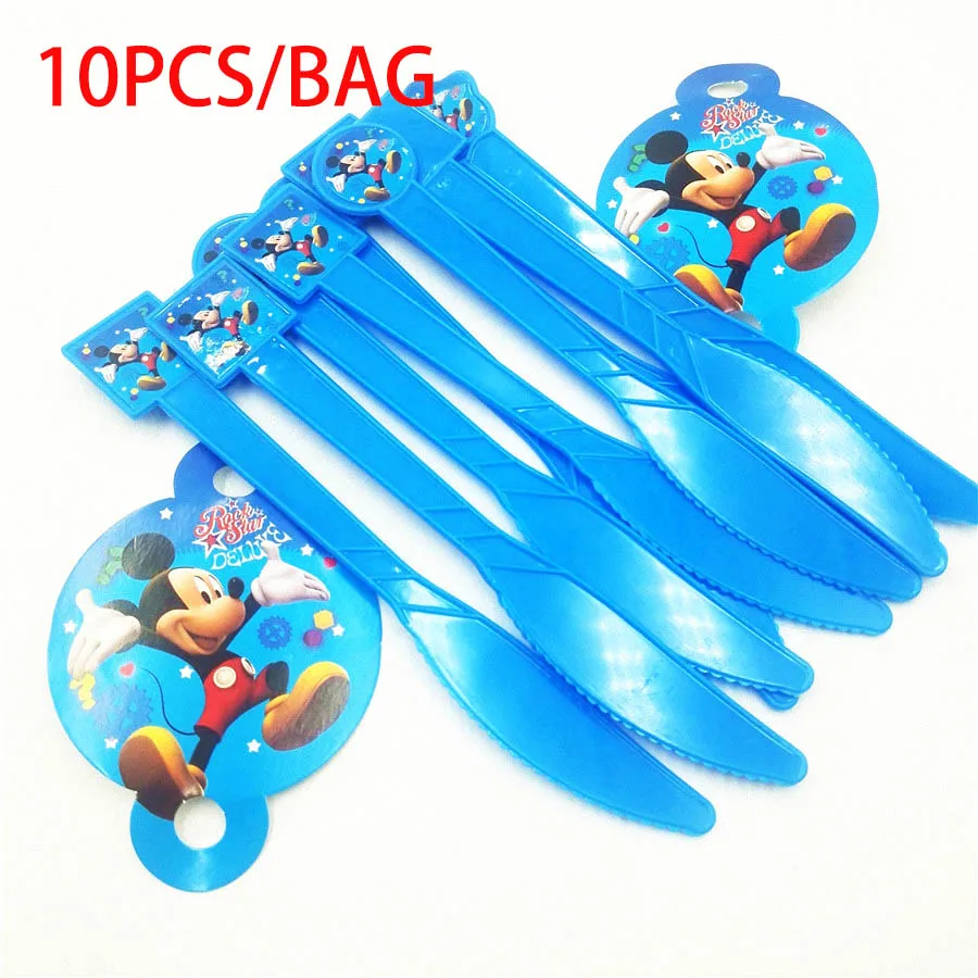 knives 10pcs Декоративные вилки Дисней Микки Маус на день рождения, ложки, ножи, чашки, тарелки, баннеры, шляпы, соломинки, Микки, вечерние украшения - Цвет: knives 10pcs