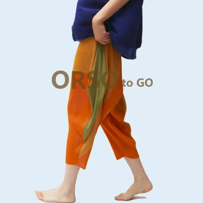 HOT SELLING Miyake Fashion fold haroun pants nine minutes of pants color matching loose of tall waist nine minutes IN STOCK