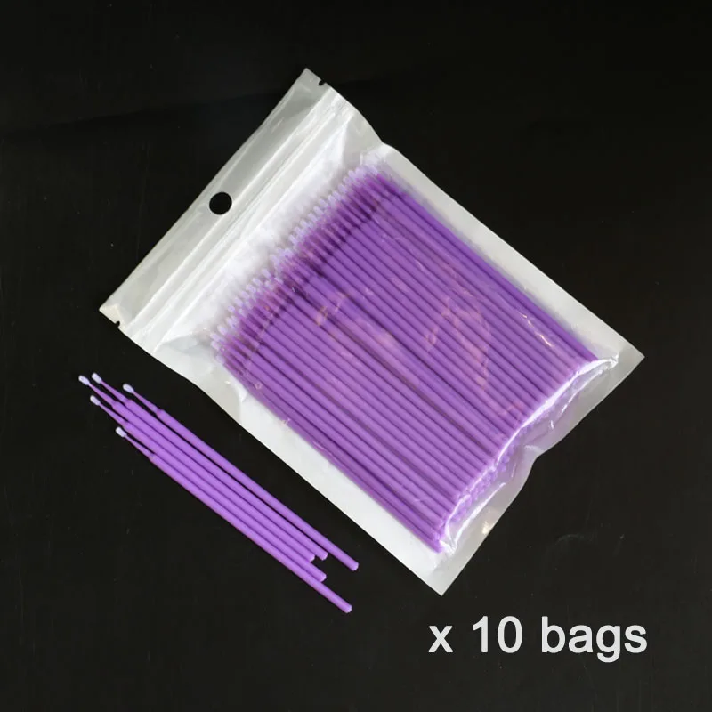 Deep Purple x 10bags 10*100 шт Полуперманентная Вышивка ватные тампоны микро щетка тампон для татуировки Одноразовые наращивание ресниц индивидуальный аппликатор - Цвет: Deep Purple x 10bags