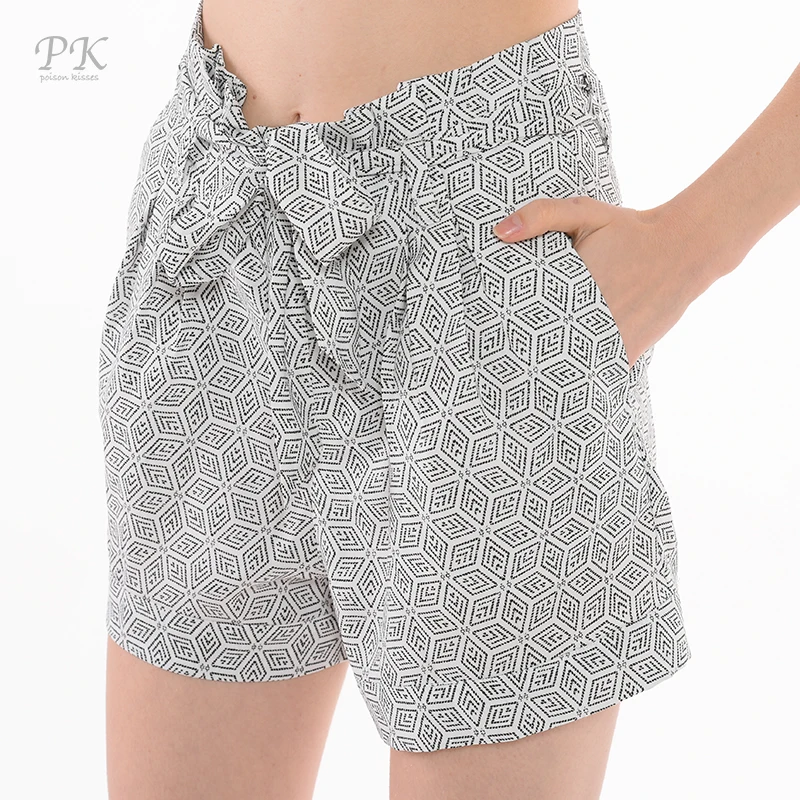 PK femme шорты 2018 с геометрическим принтом пляжные высокой талией черно белые принты
