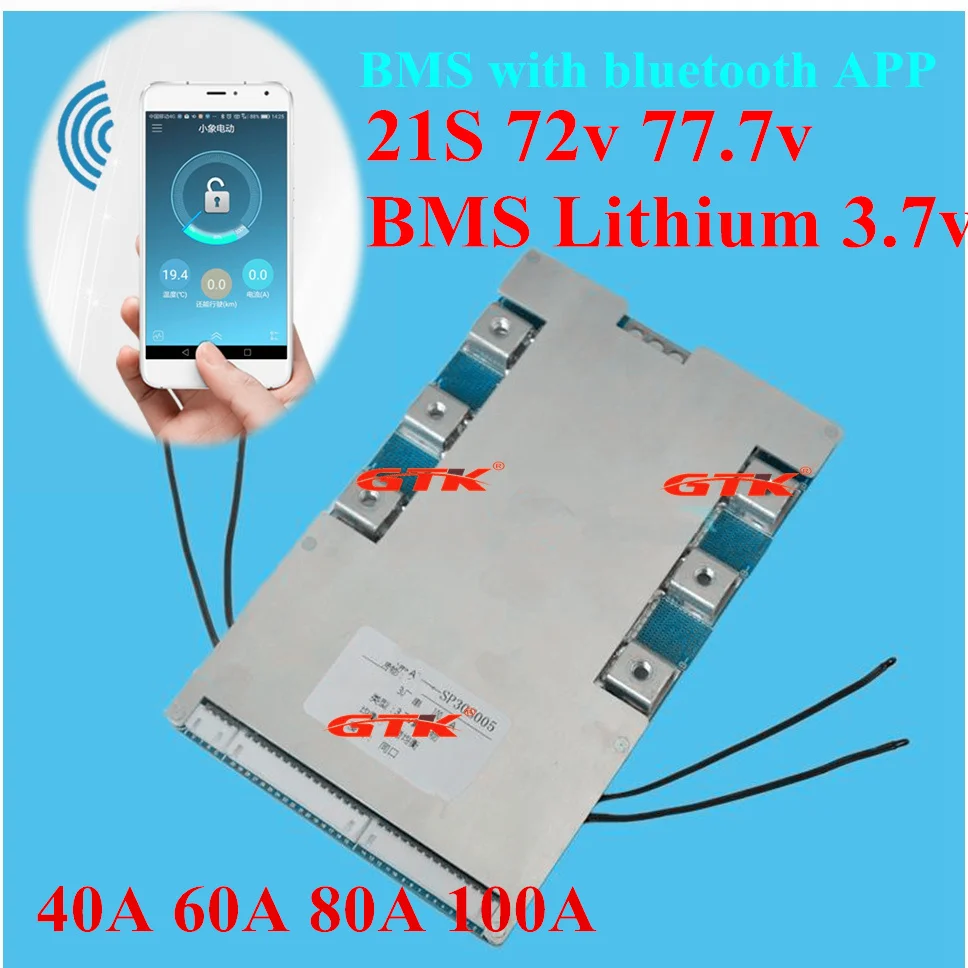 Литий ионный аккумулятор GTK 21S 40A 60A 100A 80A 50A 72V smart BMS pcb balance 77 7 V 88 2 v li ion lipo с
