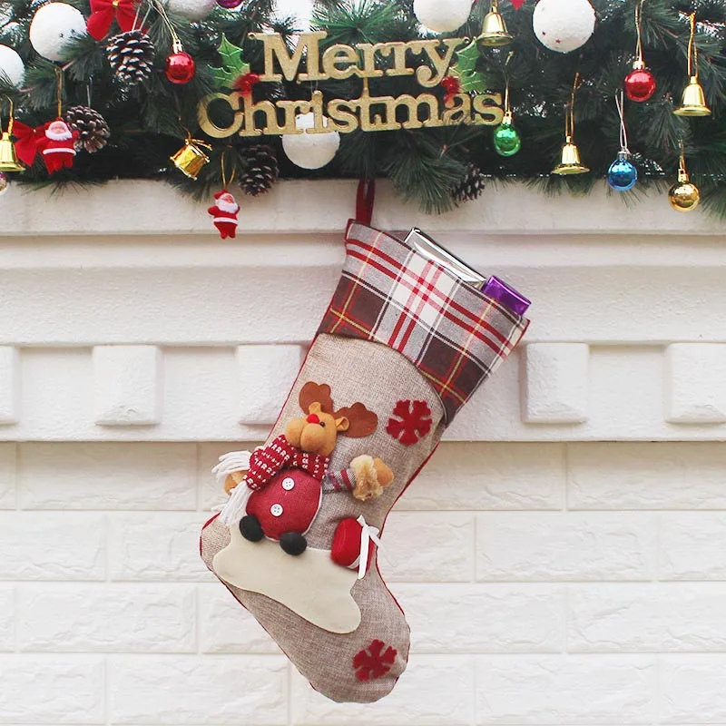 

[COSPLACOOL]Christmas Embroidered Christmas Stocking Meias Gifts Candy Hanging Bag Santa Claus Snowman Hotel Home Decoration