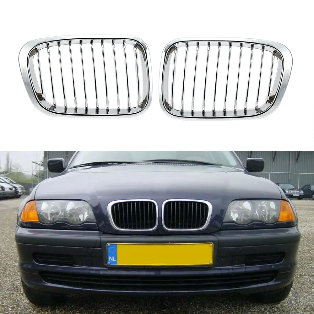 Решетки передние хромированные Серебристые для BMW E46 4 Door 98 01 1 пара|Гоночные