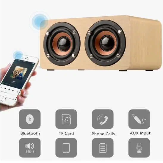 Bluetooth Speaker Wooden Wireless Portable HiFi with TF card Bass Loudspeakers free shipping | Электроника