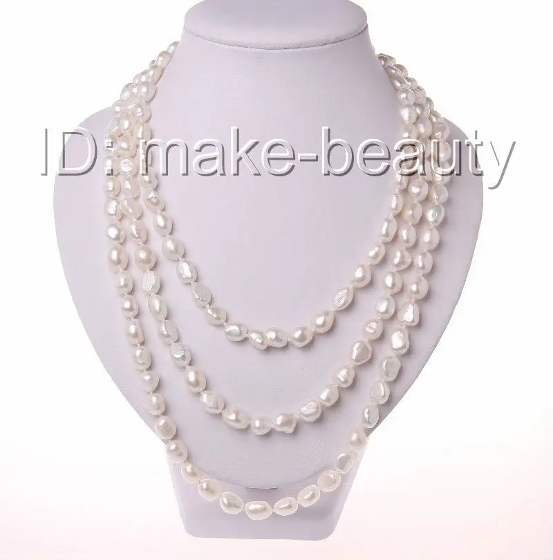 

stunning long 65" 12mm white baroque freshwater cultured pearl necklace h1388