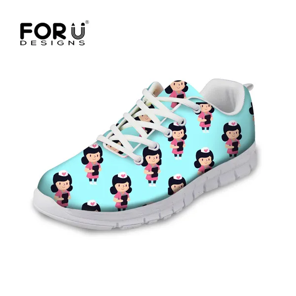 H8149AQ FORUDESIGNS/Лидер продаж; узор с изображением сиделки; женские повседневные кроссовки на плоской подошве; Женская Удобная Обувь для медсестер из мультфильма; светильник для девочек - Цвет: H8149AQ