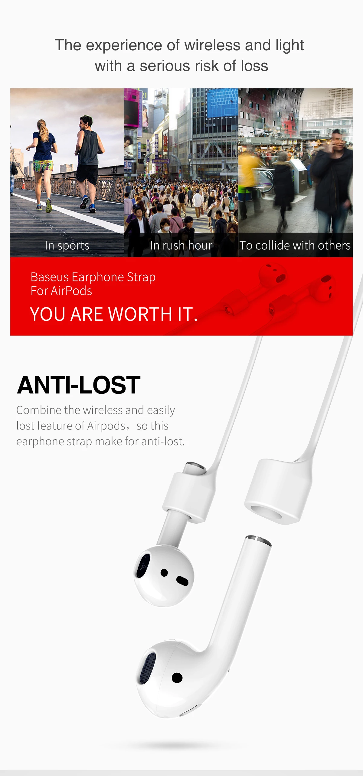 Baseus наушники ремешок для Apple Airpods Беспроводная BT гарнитура петля веревка анти-потеря силиконовый шнур-кабель для AirPods