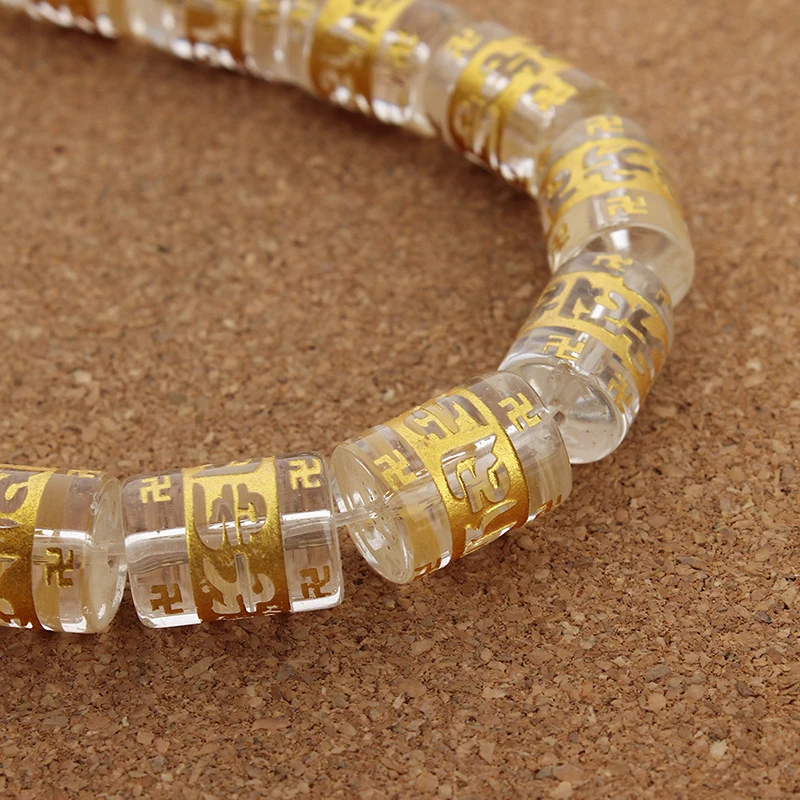 Тибетский буддистский молитвенный стеклянный бисер с штампованными золотыми