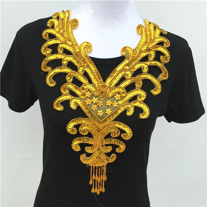 Gold Sequined 2 1 шт. золотой цвет Venise кружевная ткань платье аппликация мотив блузка Швейные Планки DIY декольте воротник костюм украшения Аксессуары - Цвет: Gold Sequined 2