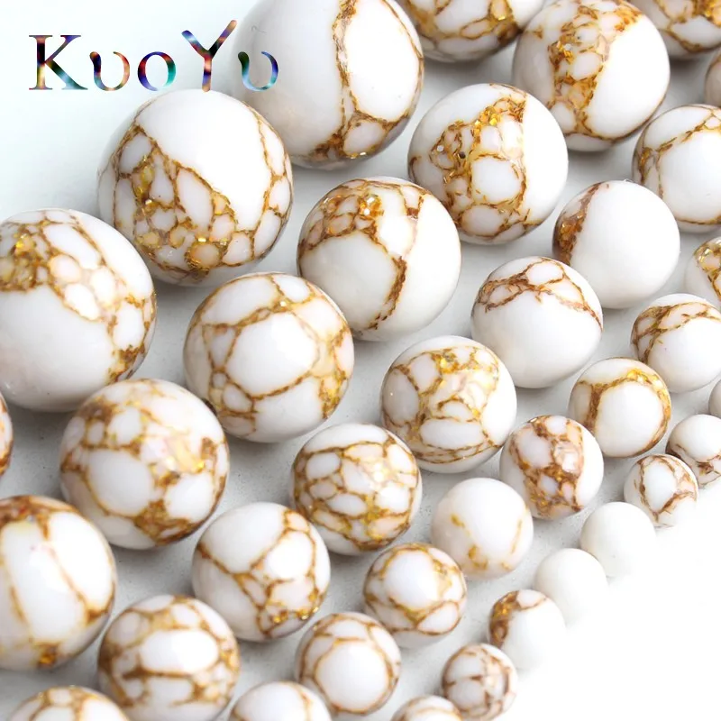 Золотая линия белый бирюзовый камень кость круглые промежуточные бусины Натуральный камень для самостоятельного изготовления ювелирных изделий Браслеты 15''strand 4/6/8/10/12 мм