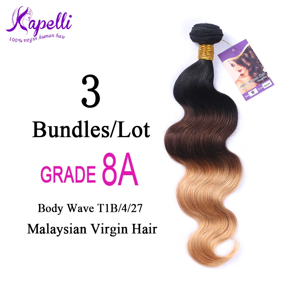 8A Malaysian virgin hair wigs for black women ombre body wave weave bundles 1B/4/27 Body Wave Ombre 3Pcs/Lot |