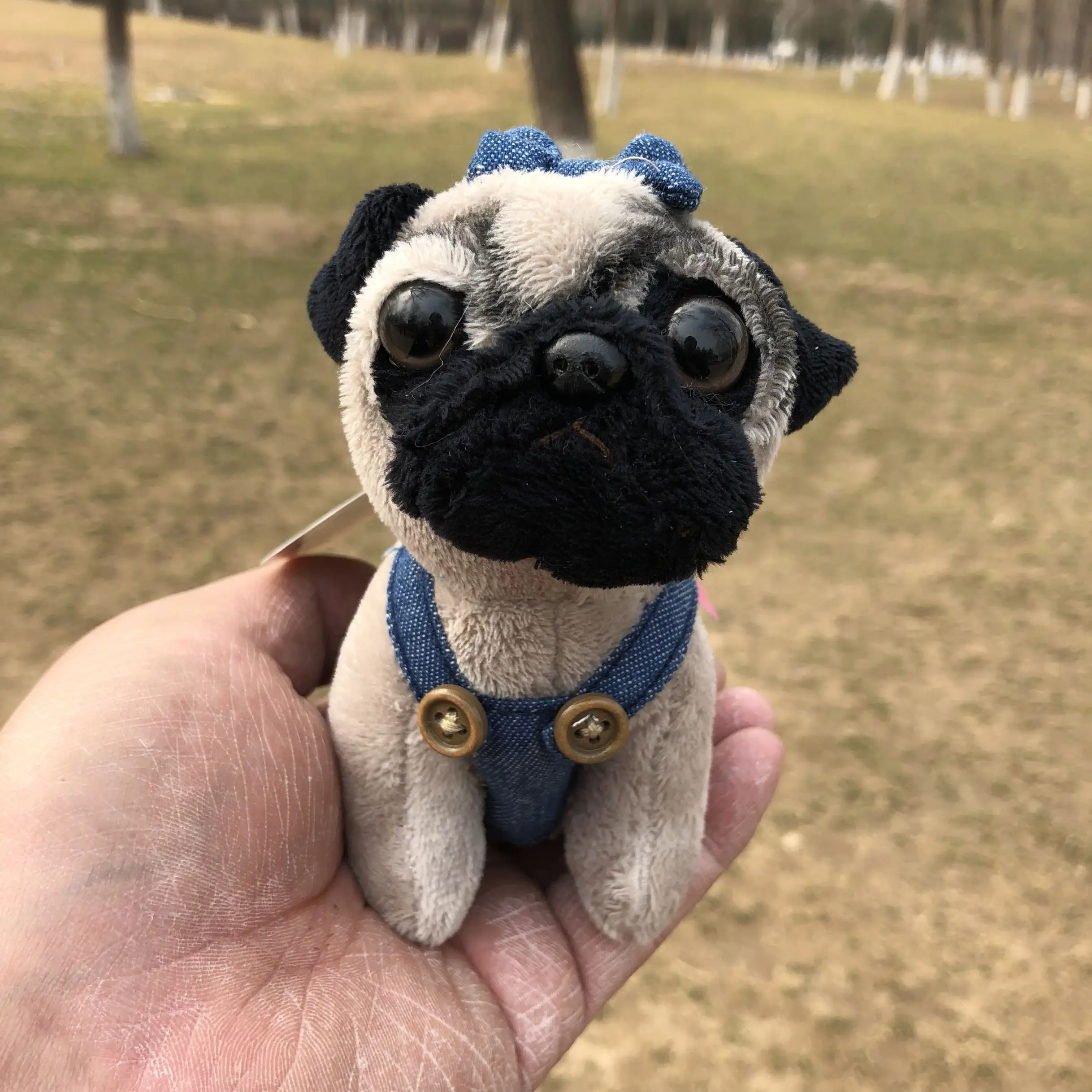

Cute Shar Pei Pug Jeans Denim suspenders plush toy christmas Mini dog keychain charms
