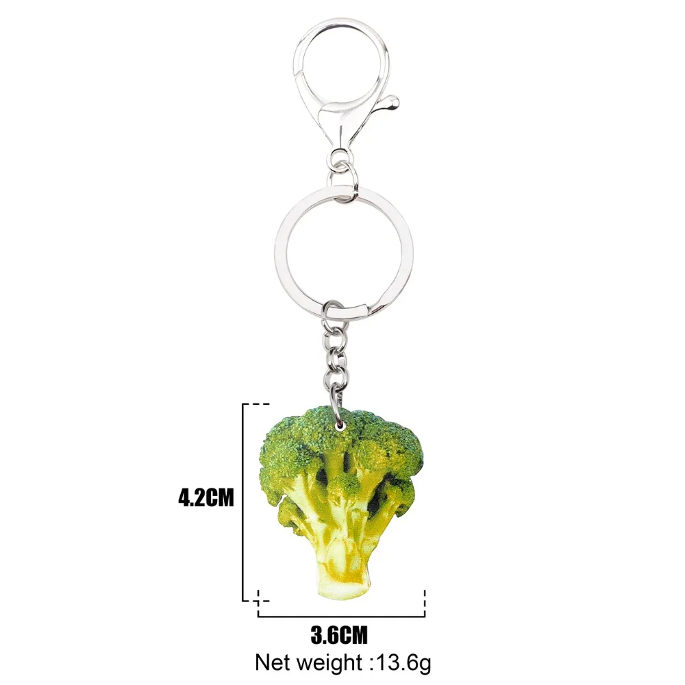 Bonsny Acrylic Fresh Cauliflower Broccoli Key Chain Keychain Holder Unique Vegetable Jewelry For Women Girls Bag Car Charms Gift | Украшения