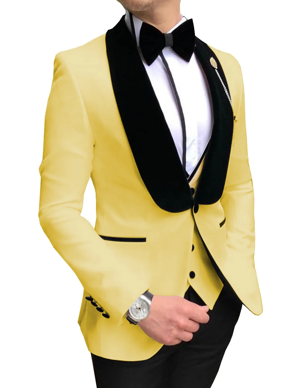 yellow Мужские белые костюмы Slim Fit 3 шт. деловая куртка смокинг Блейзер джентльмен для свадьбы жених выпускного вечера Вечер(Блейзер+ жилет+ брюки - Цвет: yellow