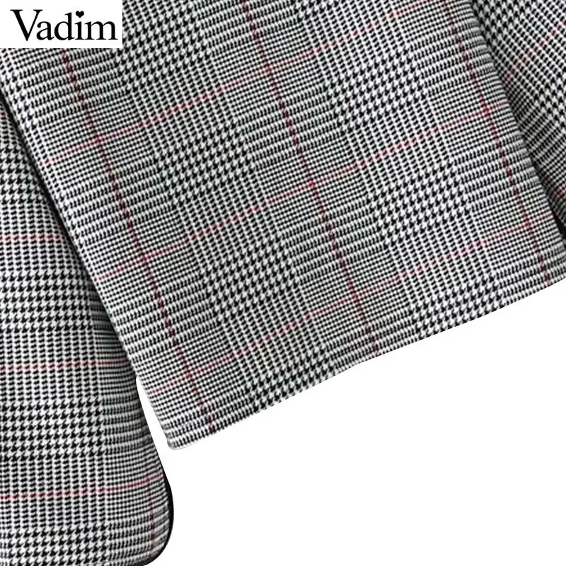Женское элегантное платье vadim клетчатая рубашка Хаундстут с разрезом рукавом и круглым вырезом Свободная блузка винтажная Осенняя мода повседневные топы blusas LT2201