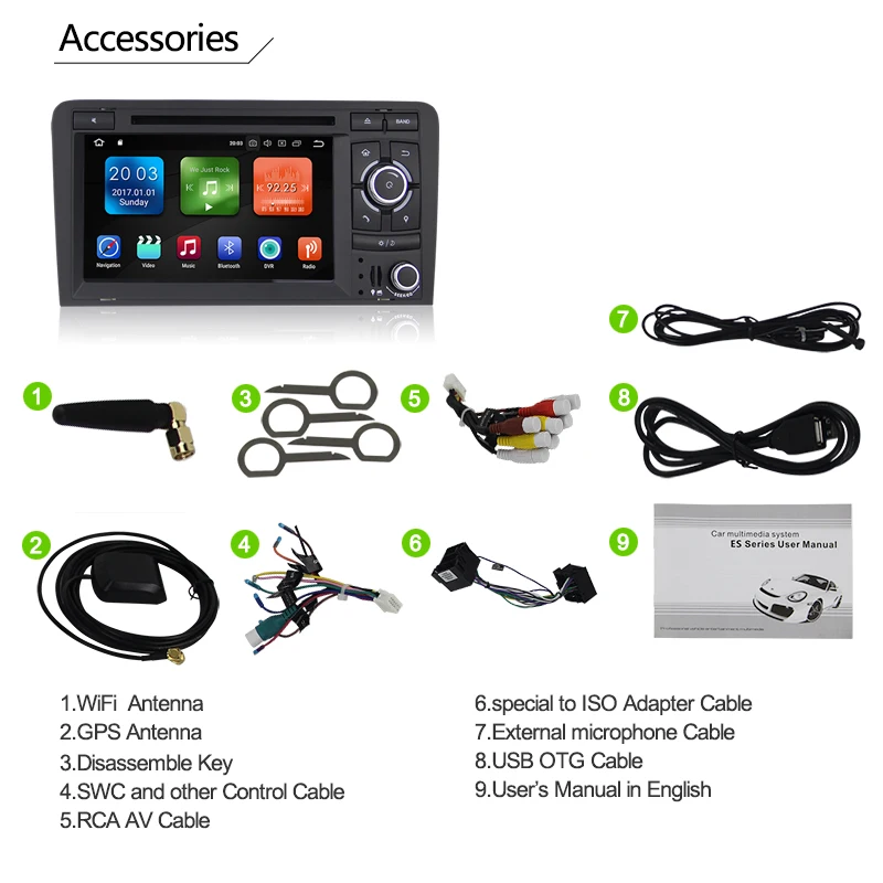 Сенсорный экран 7 ''Android 8 1 0 автомобиля Радио Стерео DVD плеер gps для Audi A3 2003 2012 S3
