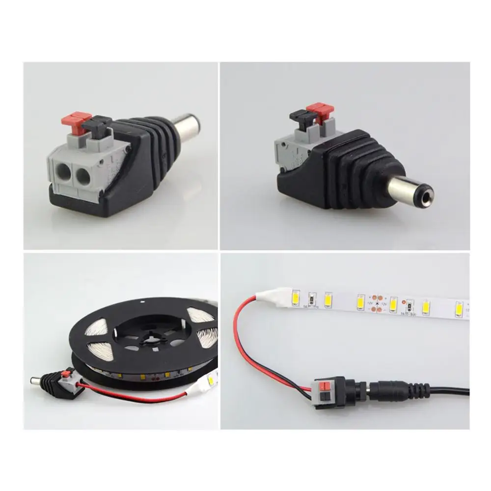 

DC Power Jack Adapter Plug DC Male Female Interface No need Screw 2.1*5.5mm Adapter for 3528/5050/5730 Single Color Led Strip