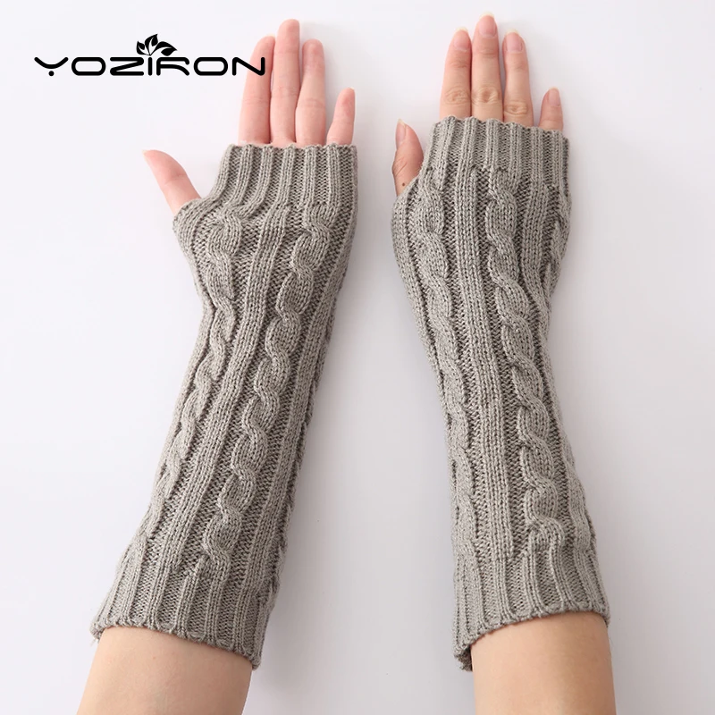 

YOZIRON модное, в форме змеи зимние женские длинные перчатки без пальцев для взрослых однотонные вязаные локоть серый шапки бини шерстяные мит...