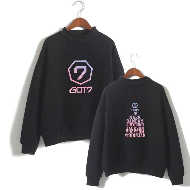 

KPOP GOT7 PRESENT YOU Album Pink Hoodie Turtleneck Sweatshirt Girls Women Long Sleeve Fleece Moletom Pullover Tops K-POP Clothes