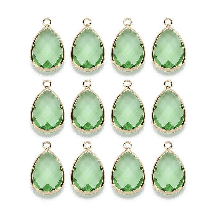 light green LOULEUR 12 цветов капли воды, стекло подвеска KC Золото Медь Кристалл ожерелье и кулон для женщин Diy ювелирных изделий - Окраска металла: light green