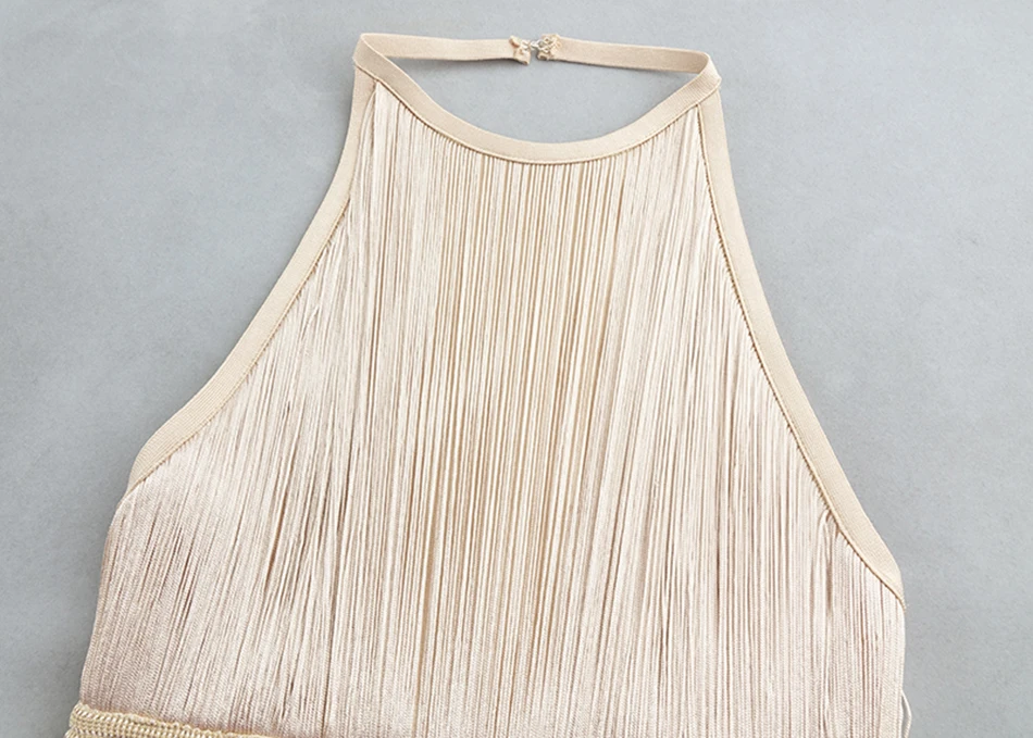 Новинка, летнее женское Бандажное платье, Vestidos, без рукавов, Холтер, с кисточками, облегающее платье, для девушек, для вечеринки, платье телесного цвета, длинное платье