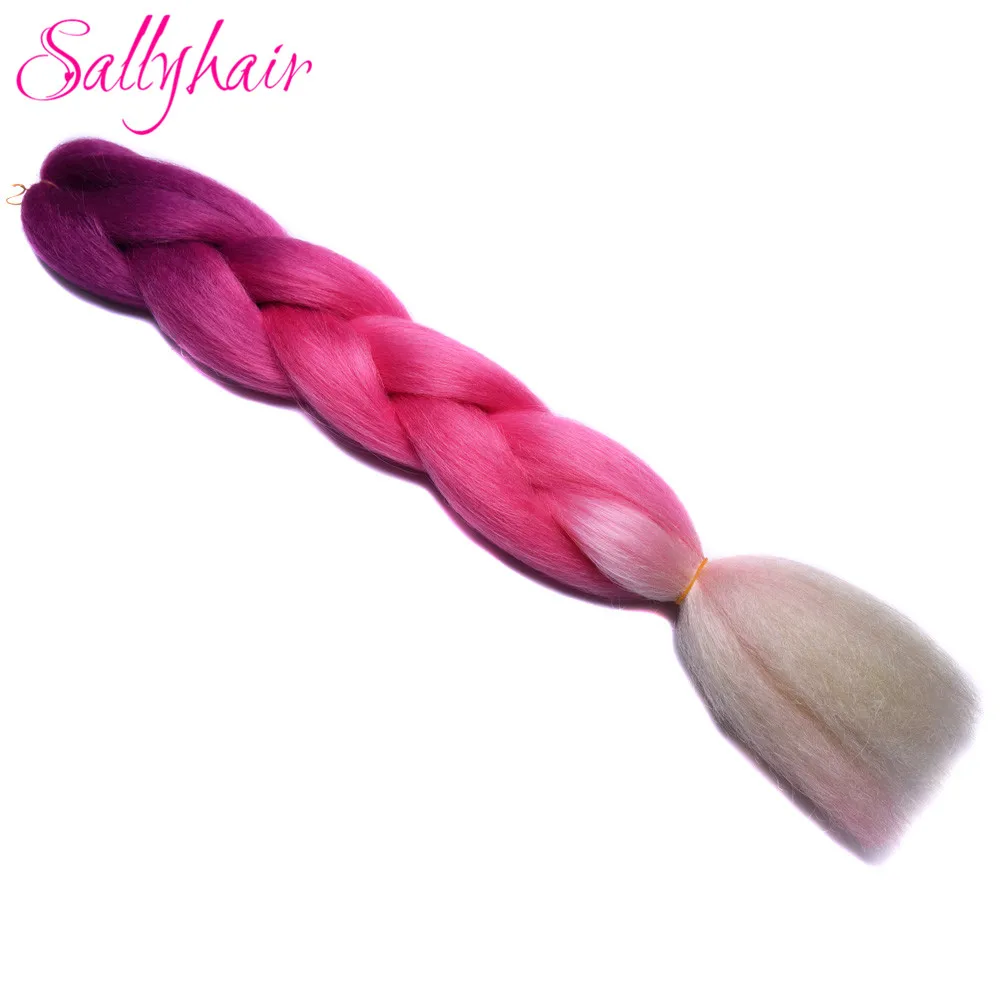 P4/613 Jumbo косы ombre плетение волос 2 3 тон чёрный; коричневый розовый цвет sallyhair 24 дюйма высокой Температура Волокно Синтетические волосы расширение - Цвет: P4/613