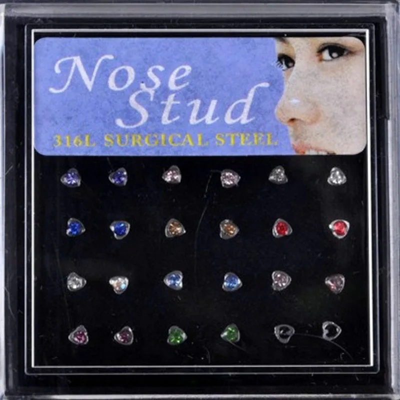 24 шт./лот серьги гвоздики в форме сердца из 100% титана для носа 0 8*8 мм кольцо ногтей