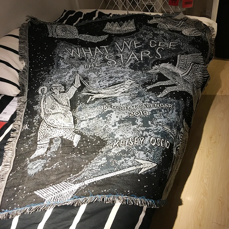 Одеяло в стиле ретро с изображением неба и лошади покрывало на кровать чёрный