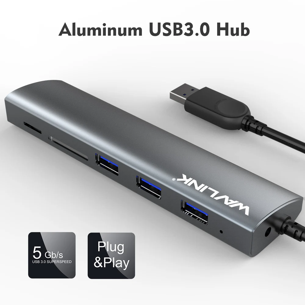 Wavlink usb-хаб USB 3,0 концентратор переходник разветвитель SD/Micro SD TF кардридер портативный для samsung Galaxy S9/S8 Macbook ноутбук планшет