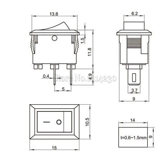 10 шт. кнопочный переключатель 10x15 мм SPST 2Pin 3A 250 В KCD11 оснастка вкл/Выкл Лодка кулисный переключатель 10 мм* 15 мм черный красный и белый