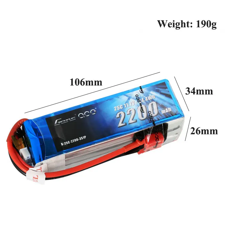Литий-полимерная батарея Gens ace 3s 11 1 В 2200 мА/ч Lipo 3S 25C RC Т-образный Разъем XT60 для 1:10
