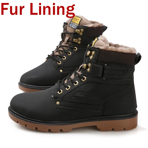 Winter Black URBANFIND/мужские ботинки; сезон осень-зима большие размеры 39-46; безопасные мужские ботинки для работы зимние ботинки на резиновой подошве с меховой/хлопковой подкладкой; 2 стиля - Цвет: Winter Black